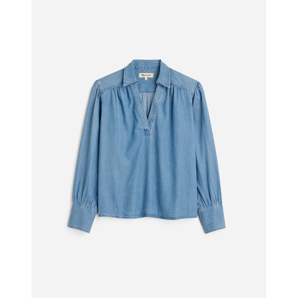 Madewell Chambray Easy Y-Neck Shirt in Ritch Wash XS NWT